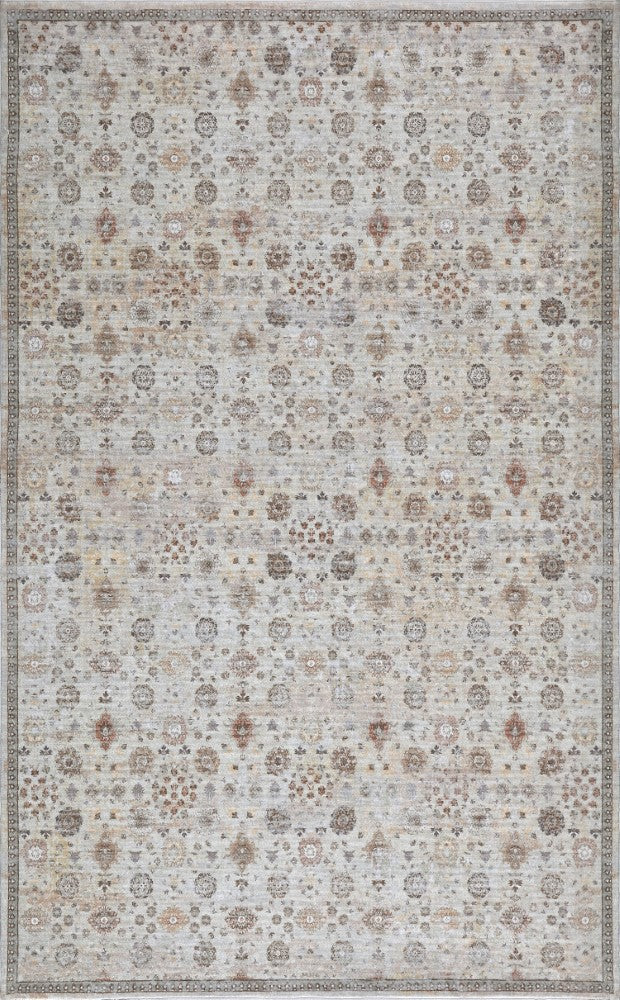 Petunia Distressed All-over Floral Border Non-slip Machine-washable Area Rug