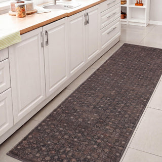 Petunia Distressed All-over Floral Border Non-slip Machine-washable Area Rug