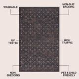 Petunia Distressed All-over Floral Border Non-slip Machine-washable Area Rug