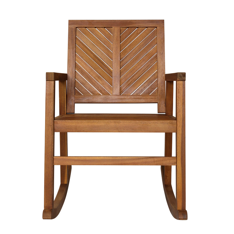 Ned Modern Chevron-Back 300-Lbs Support Acacia Wood Patio Outdoor Rocking Chair - JONATHAN Y