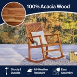 Ned Modern Chevron-Back 300-Lbs Support Acacia Wood Patio Outdoor Rocking Chair