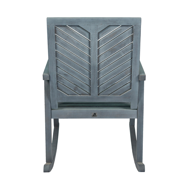 Ned Modern Chevron-Back 300-Lbs Support Acacia Wood Patio Outdoor Rocking Chair - JONATHAN Y