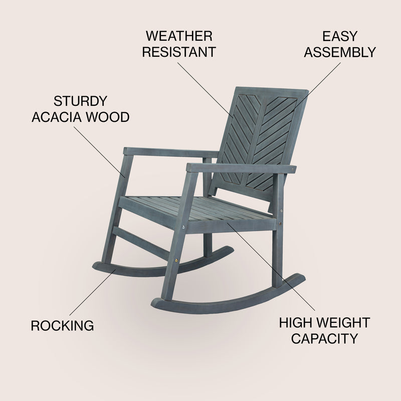 Ned Modern Chevron-Back 300-Lbs Support Acacia Wood Patio Outdoor Rocking Chair - JONATHAN Y