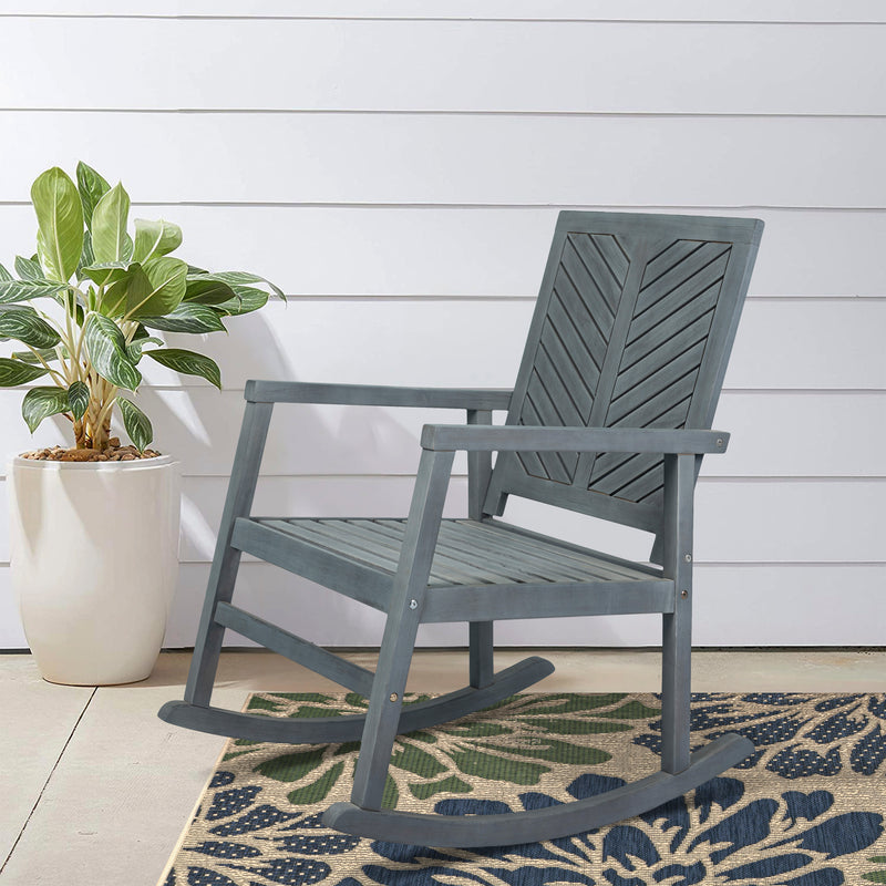 Ned Modern Chevron-Back 300-Lbs Support Acacia Wood Patio Outdoor Rocking Chair - JONATHAN Y