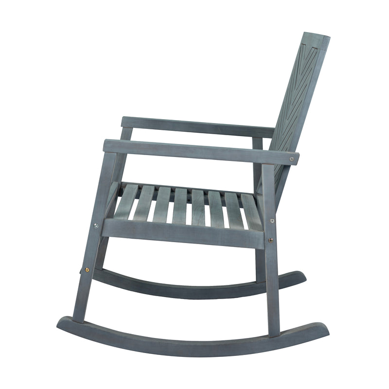 Ned Modern Chevron-Back 300-Lbs Support Acacia Wood Patio Outdoor Rocking Chair - JONATHAN Y