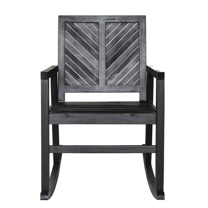 Ned Modern Chevron-Back 300-Lbs Support Acacia Wood Patio Outdoor Rocking Chair - JONATHAN Y