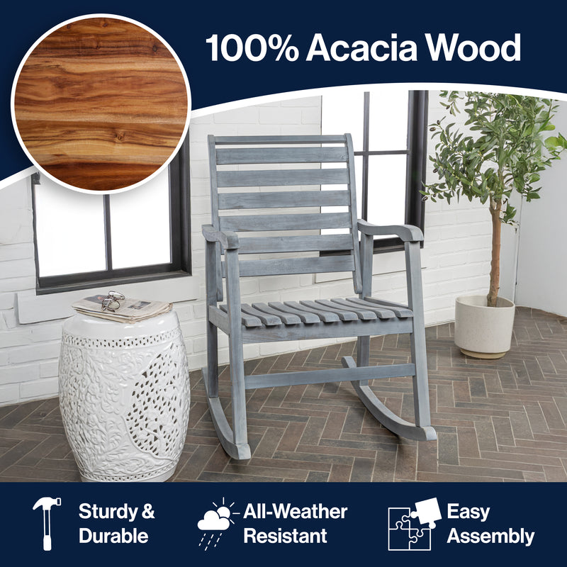 Carey Modern Slat-Back 300-Lbs Support Acacia Wood Patio Outdoor Rocking Chair