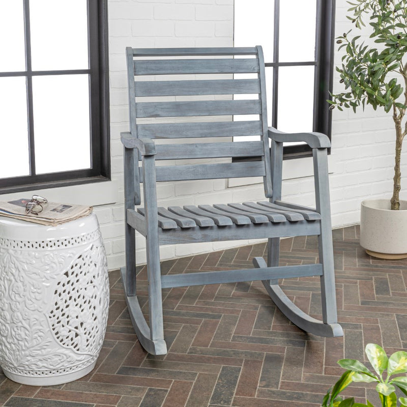Carey Modern Slat-Back 300-Lbs Support Acacia Wood Patio Outdoor Rocking Chair - JONATHAN Y