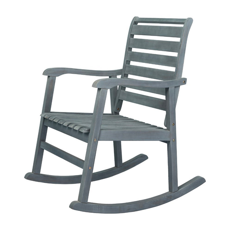 Carey Modern Slat-Back 300-Lbs Support Acacia Wood Patio Outdoor Rocking Chair - JONATHAN Y