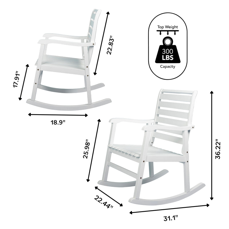 Carey Modern Slat-Back 300-Lbs Support Acacia Wood Patio Outdoor Rocking Chair - JONATHAN Y
