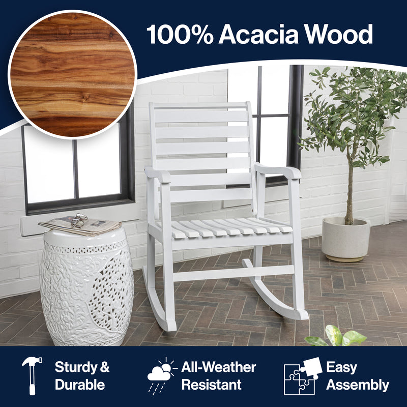Carey Modern Slat-Back 300-Lbs Support Acacia Wood Patio Outdoor Rocking Chair