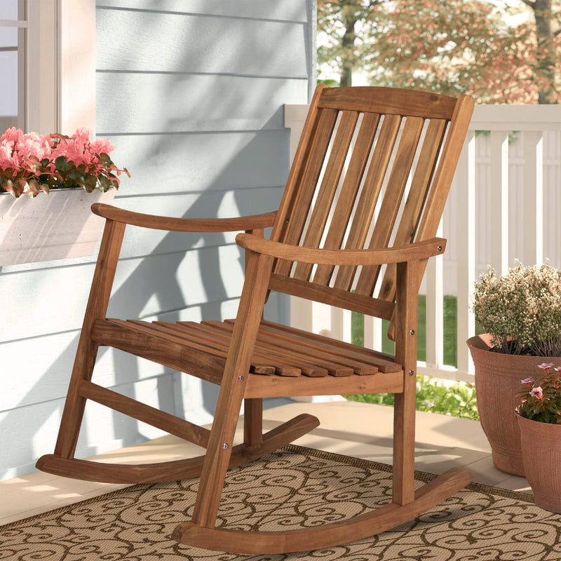 Penny Classic Slat-Back 300-Lbs Support Acacia Wood Patio Outdoor Rocking Chair - JONATHAN Y