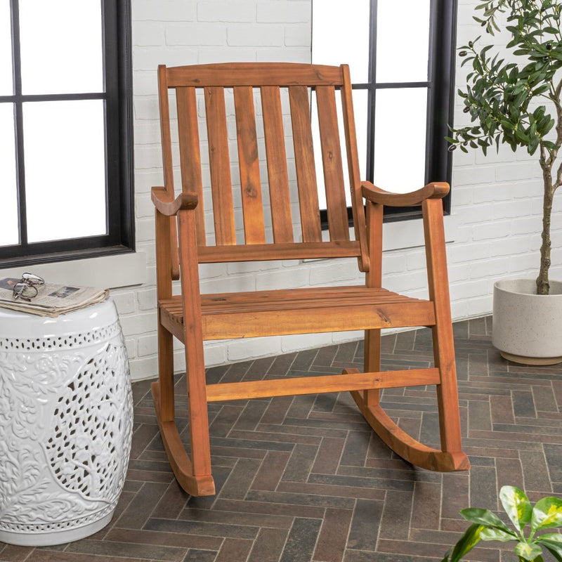 Penny Classic Slat-Back 300-Lbs Support Acacia Wood Patio Outdoor Rocking Chair - JONATHAN Y