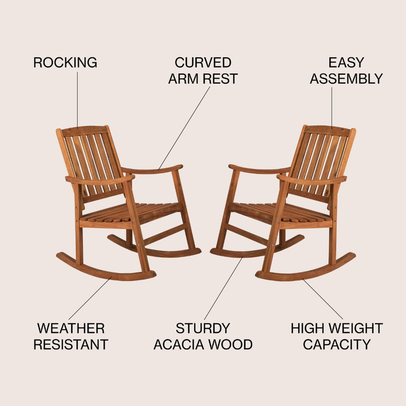 Perry Classic Slat-Back 300-Lbs Support Acacia Wood Patio Outdoor Rocking Chair - JONATHAN Y