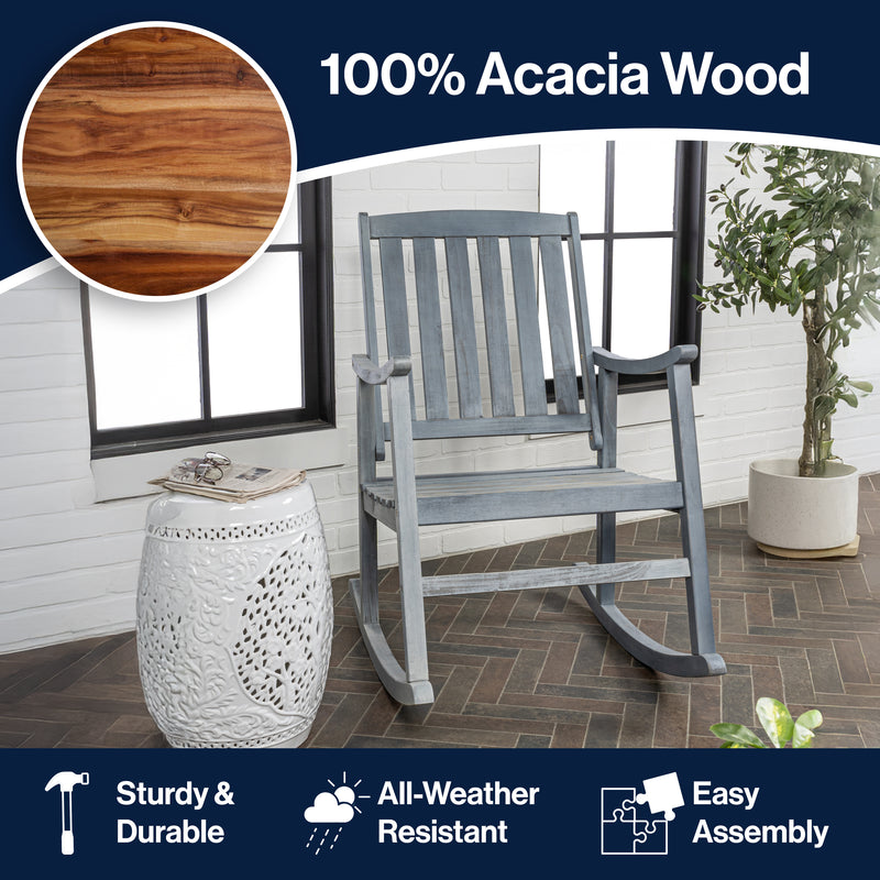 Penny Classic Slat-Back 300-Lbs Support Acacia Wood Patio Outdoor Rocking Chair
