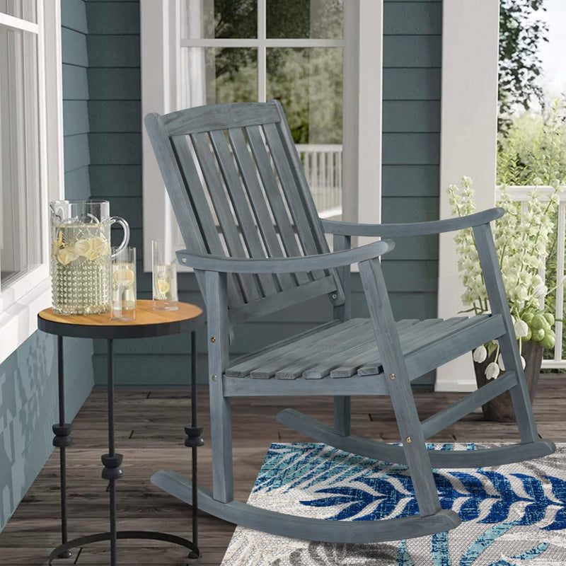 Penny Classic Slat-Back 300-Lbs Support Acacia Wood Patio Outdoor Rocking Chair - JONATHAN Y