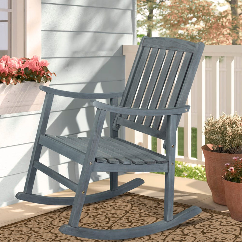 Penny Classic Slat-Back 300-Lbs Support Acacia Wood Patio Outdoor Rocking Chair - JONATHAN Y