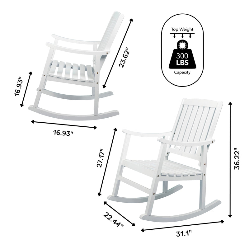 Penny Classic Slat-Back 300-Lbs Support Acacia Wood Patio Outdoor Rocking Chair - JONATHAN Y