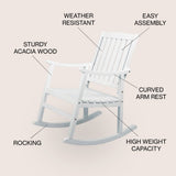 Penny Classic Slat-Back 300-Lbs Support Acacia Wood Patio Outdoor Rocking Chair - JONATHAN Y