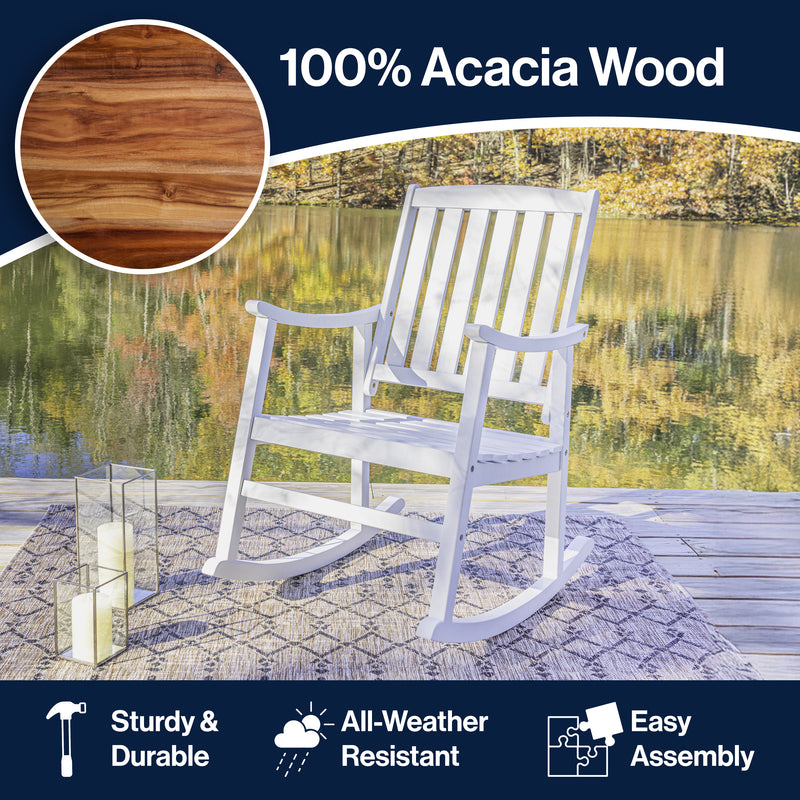 Penny Classic Slat-Back 300-Lbs Support Acacia Wood Patio Outdoor Rocking Chair
