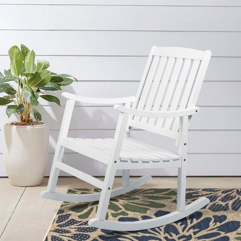 Penny Classic Slat-Back 300-Lbs Support Acacia Wood Patio Outdoor Rocking Chair - JONATHAN Y