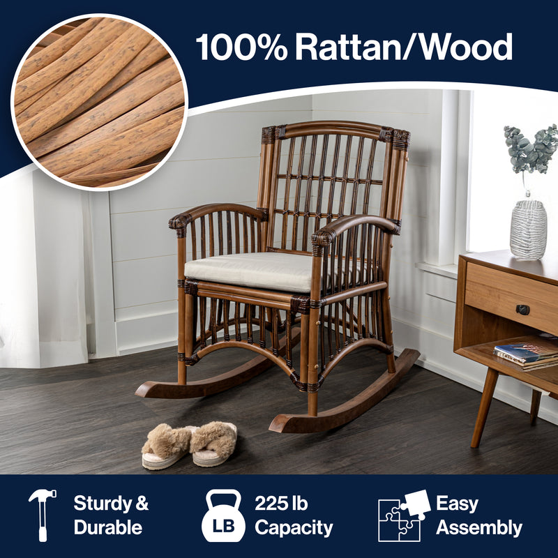 Swayze Bohemian Farmhouse Woven Rattan/Wood Rocking Chair