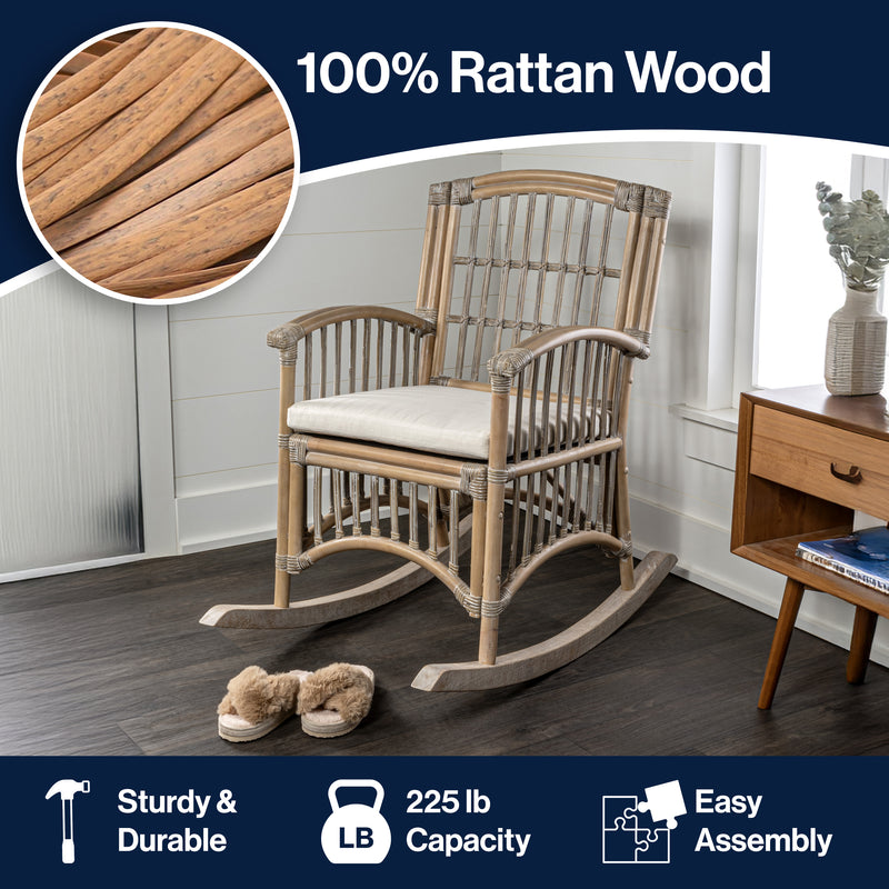 Swayze Bohemian Farmhouse Woven Rattan/Wood Rocking Chair