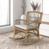 Swayze Bohemian Farmhouse Woven Rattan/Wood Rocking Chair - JONATHAN Y