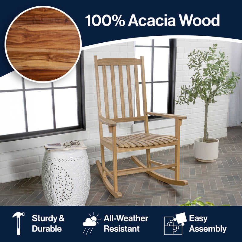 Seagrove Farmhouse Classic Slat-Back 350-LBS Support Acacia Wood Outdoor Rocking Chair