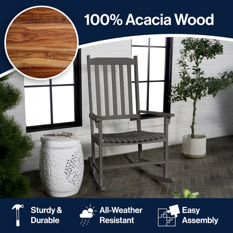 Seagrove Farmhouse Classic Slat-Back 350-LBS Support Acacia Wood Outdoor Rocking Chair