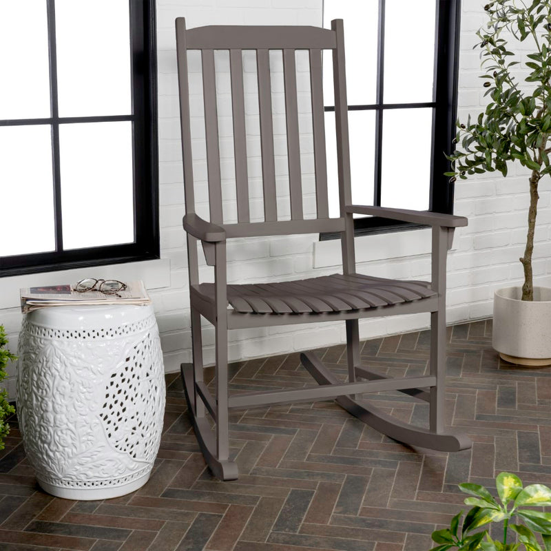 Seagrove Farmhouse Classic Slat-Back 350-LBS Support Acacia Wood Outdoor Rocking Chair - JONATHAN Y