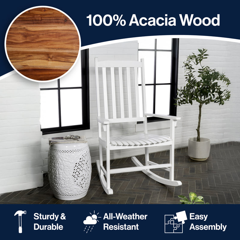 Seagrove Farmhouse Classic Slat-Back 350-LBS Support Acacia Wood Outdoor Rocking Chair
