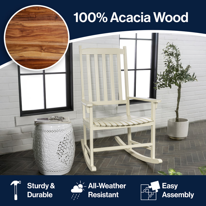 Seagrove Farmhouse Classic Slat-Back 350-LBS Support Acacia Wood Outdoor Rocking Chair