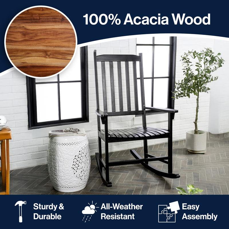 Seagrove Farmhouse Classic Slat-Back 350-LBS Support Acacia Wood Outdoor Rocking Chair