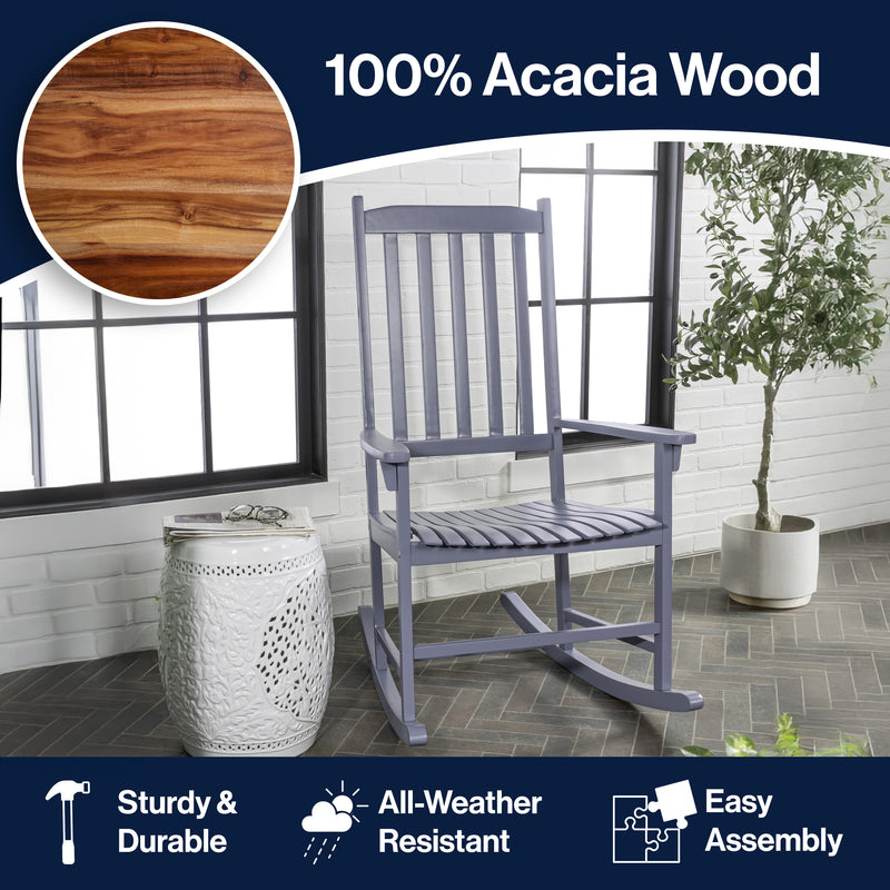 Seagrove Farmhouse Classic Slat-Back 350-LBS Support Acacia Wood Outdoor Rocking Chair