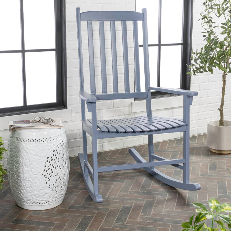 Seagrove Farmhouse Classic Slat-Back 350-LBS Support Acacia Wood Outdoor Rocking Chair - JONATHAN Y