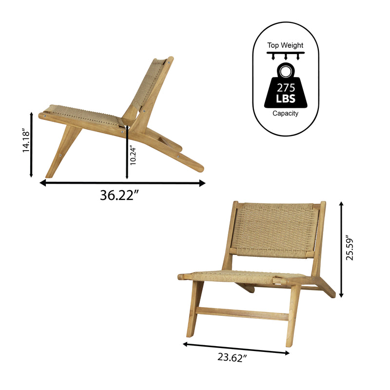 Parker Mid-Century Modern Woven Seagrass Wood Armless Indoor Lounge Chair