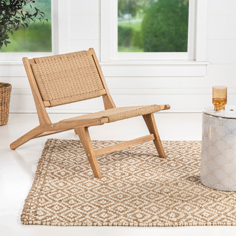 Parker Mid-Century Modern Woven Seagrass Wood Armless Indoor Lounge Chair