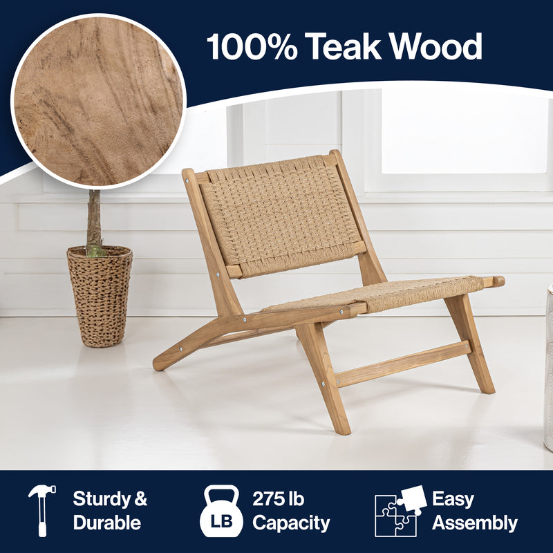 Parker Mid-Century Modern Woven Seagrass Wood Armless Indoor Lounge Chair