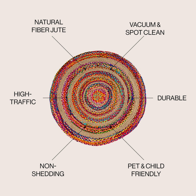 Isla Round Boho Braided Rag & Jute Area Rug