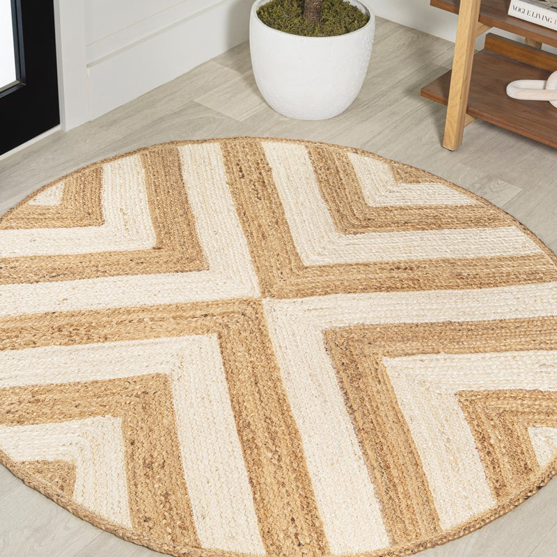 Piper Two-tone Chevron Round Jute Area Rug