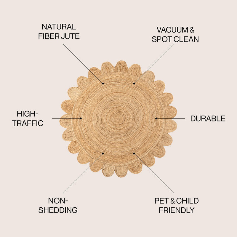 Petal Boho Jute Scalloped Circle Area Rug