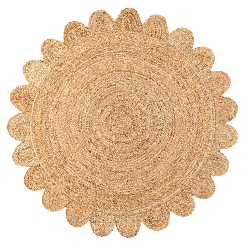 Petal Boho Jute Scalloped Circle Area Rug