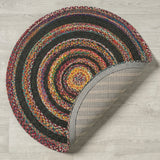 Abyss Braided Bohemian Coastal Round Jute Area Rug Red/Multi / Round / 5' Round – BACK