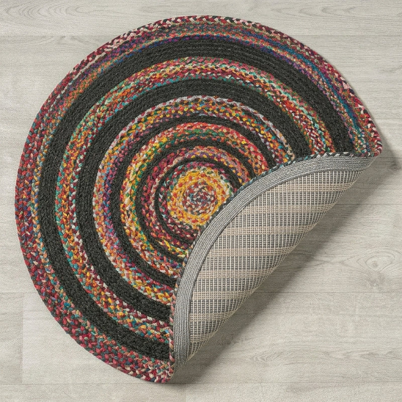 Abyss Braided Bohemian Coastal Round Jute Area Rug Red/Multi / Round / 5' Round – BACK