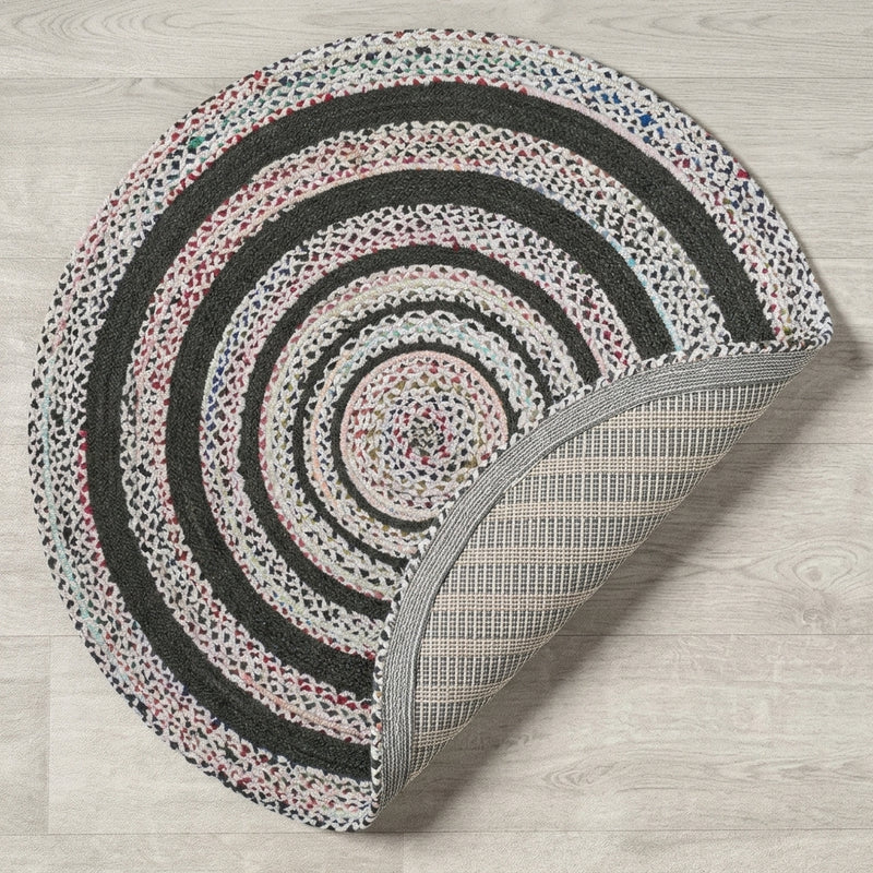 Abyss Braided Bohemian Coastal Round Jute Area Rug White/Multi / Round / 5' Round – BACK