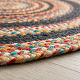 Abyss Braided Bohemian Coastal Round Jute Area Rug White/Multi / Round / 6' Round – DETAIL