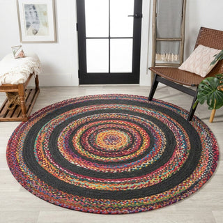 Abyss Braided Bohemian Coastal Round Jute Area Rug White/Multi / Round / 6' Round – ROOM3
