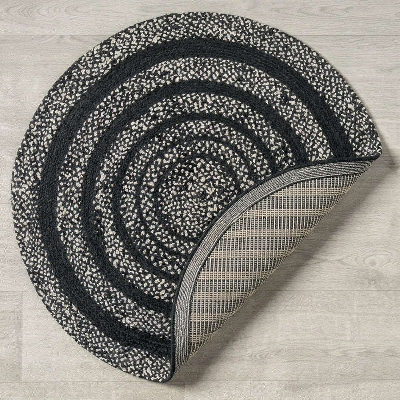 Abyss Braided Bohemian Coastal Round Jute Area Rug Black/White / Round / 5' Round – BACK