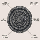 Abyss Braided Bohemian Coastal Round Jute Area Rug Black/White / Round / 6' Round – ICONS